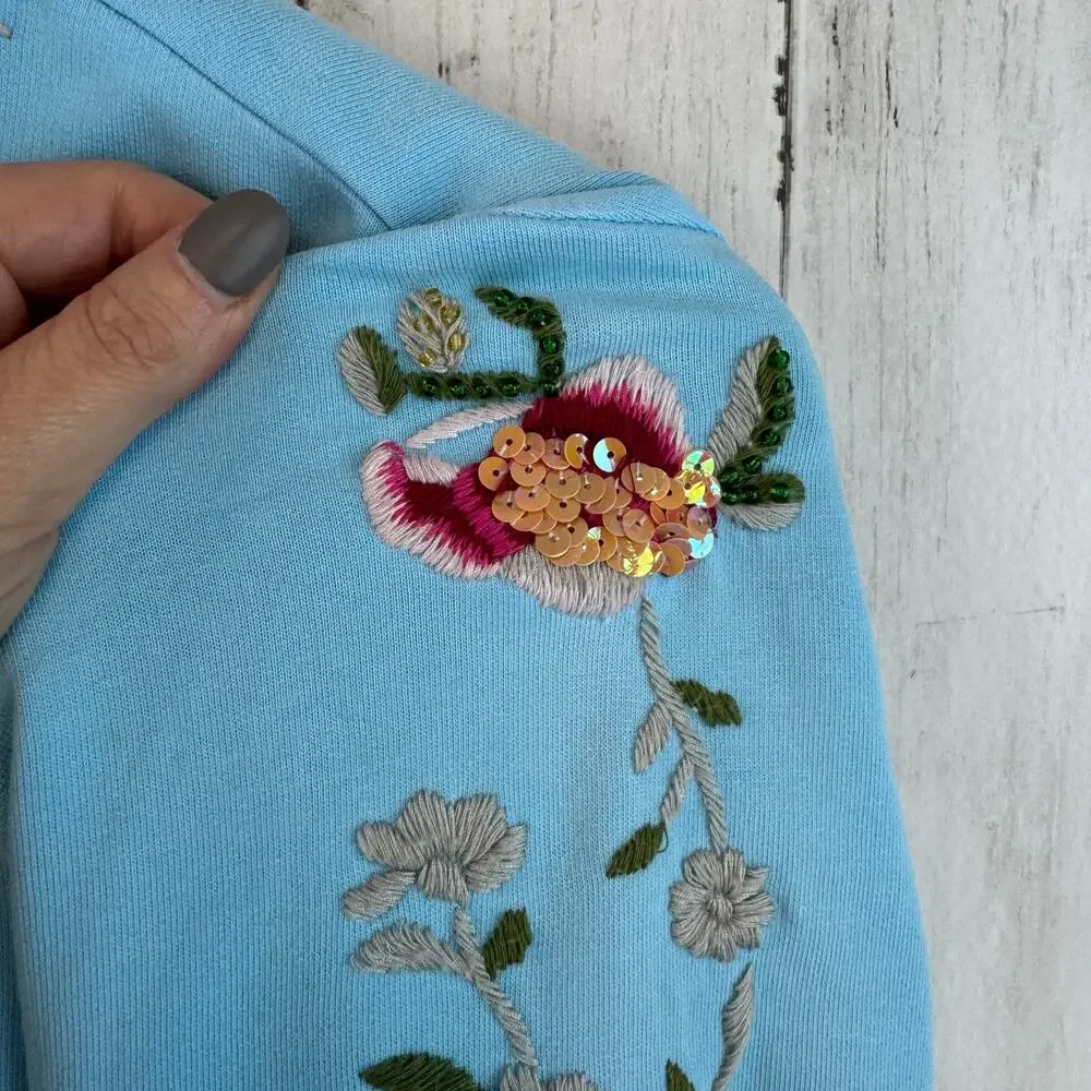 VTG Twisted Heart Blue Y2K Floral Embroidered Sequin Full Zip Jacket Size Medium - Picture 4 of 14